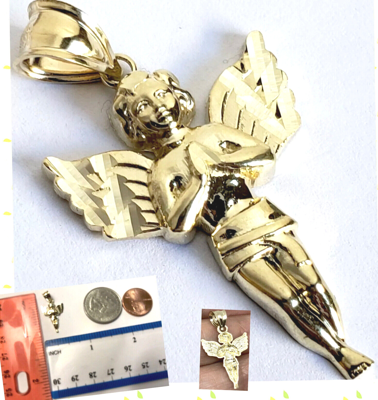 GOLd Angel pendant 10k Solid charm Necklace Baby Pray Small dainty Gift 1″