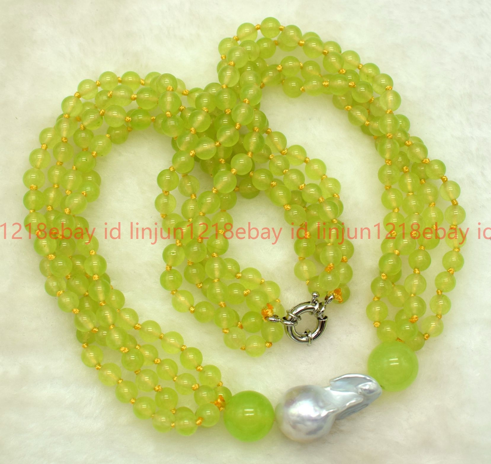 4 Row 6mm Green Peridot Round Gemstone Beads White Baroque Pearl Necklace16-28in