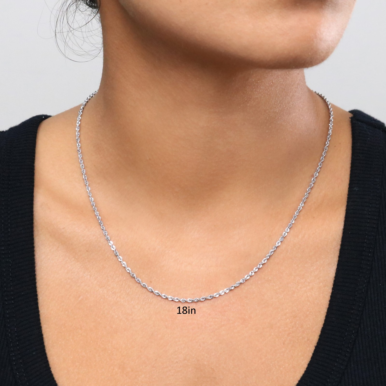 10K White Gold 2mm Diamond Cut Rope Chain Link Necklace Mens Womens 22″