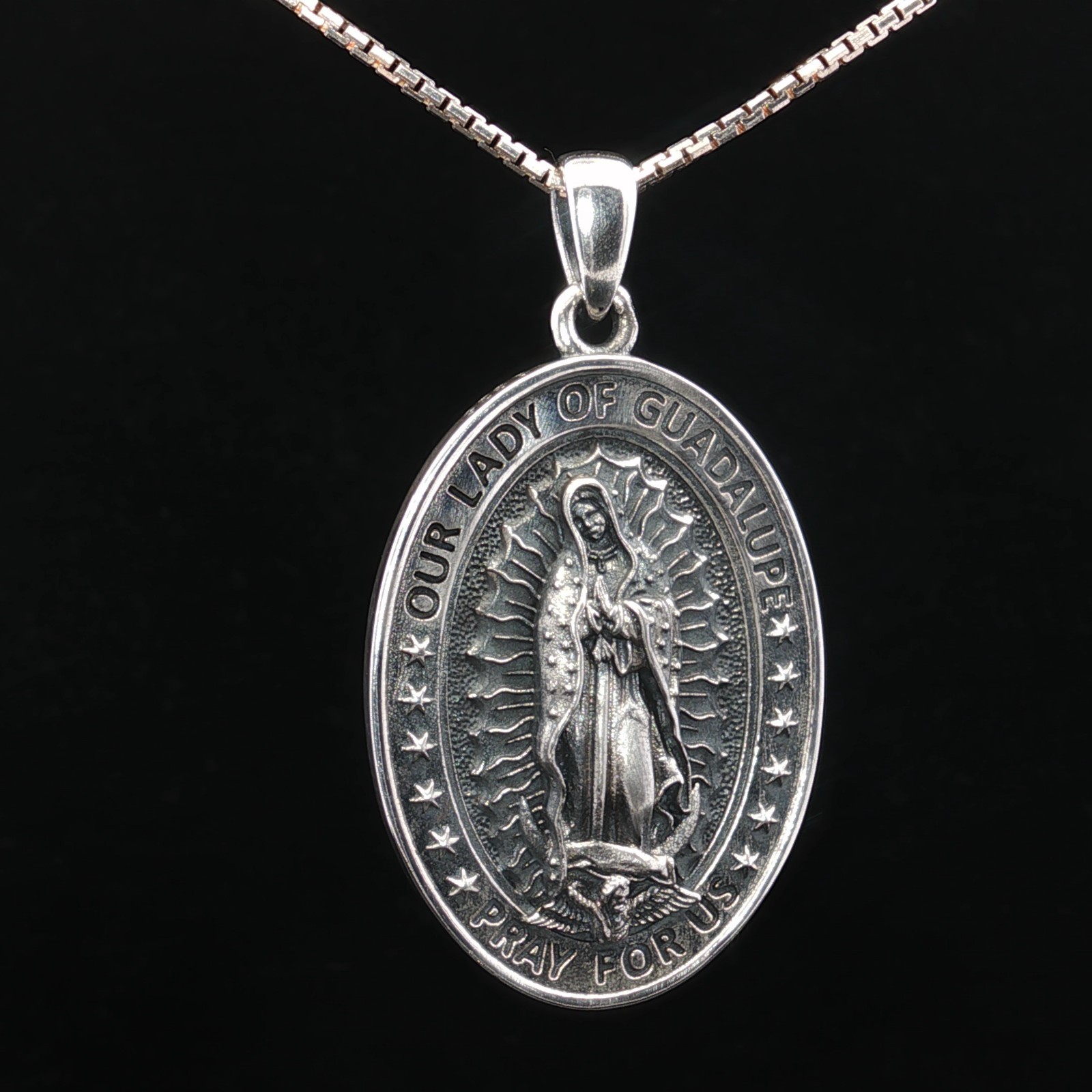 925 Sterling Silver Two-Sided Our Lady of Guadalupe Necklace