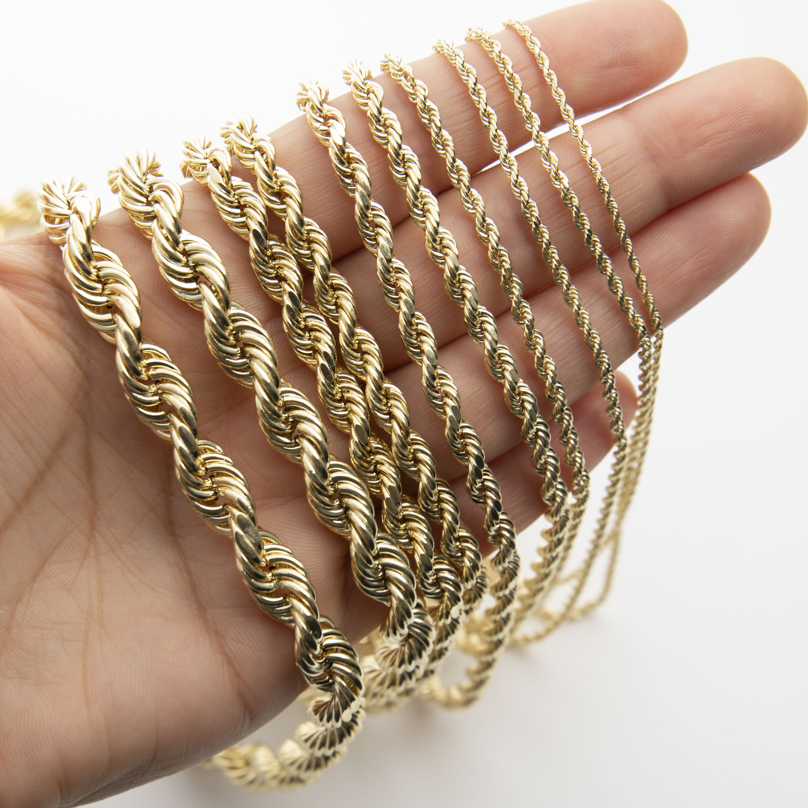Rope Chain Necklace Real 14K Yellow Gold All Sizes