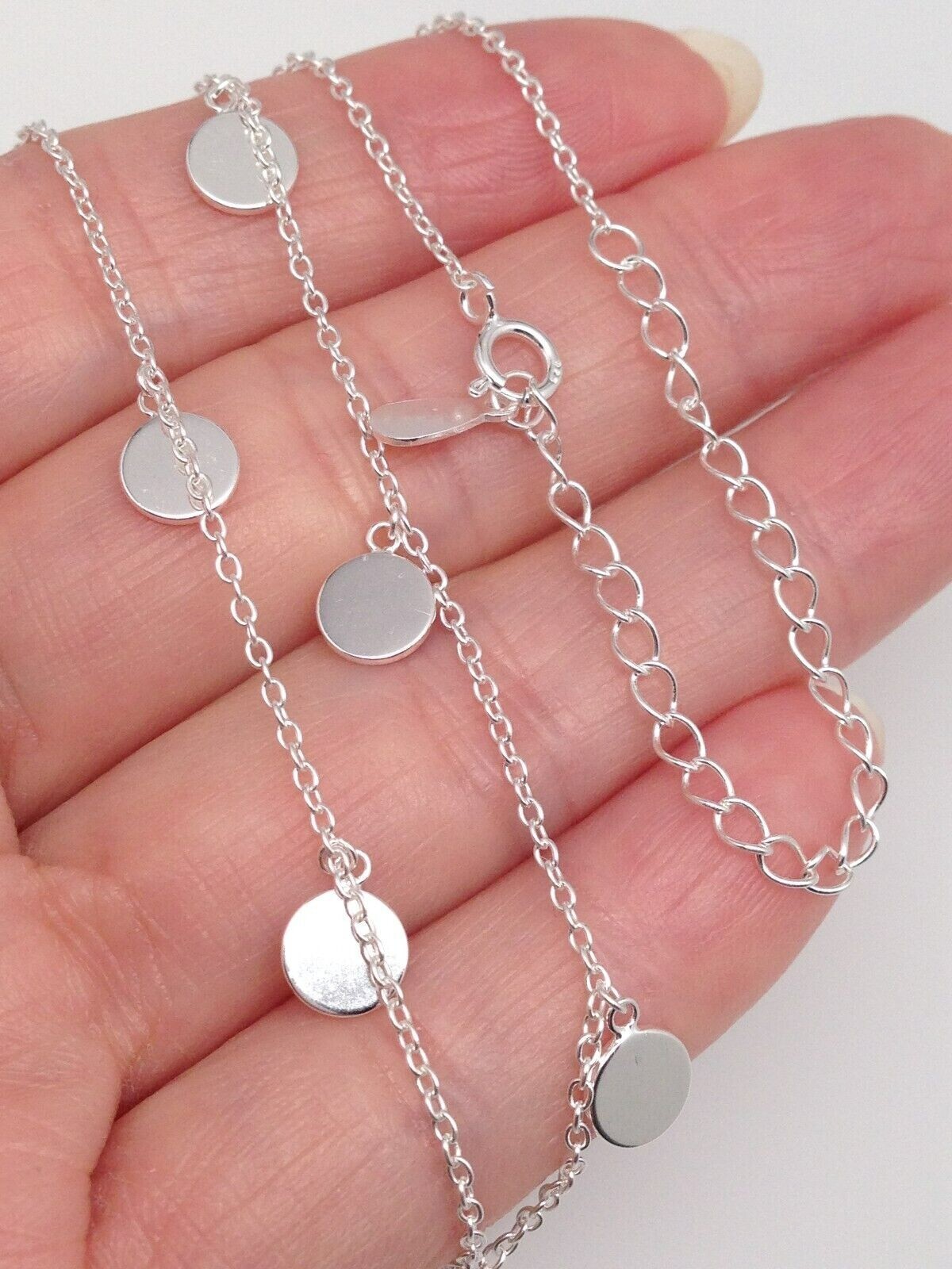 Plain Silver Disc Charm Station Choker Necklace 925 Sterling Silver 5.5mm 15.75″