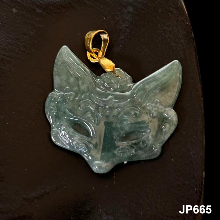 Natural Green Jade Jadeite Carved ‘FOX MASK’ Pendants Charms, Free Necklace