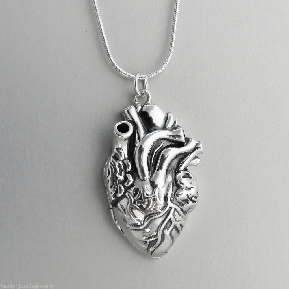 Anatomical Heart Locket Necklace – 925 Sterling Silver – Love Lifelike Human SN