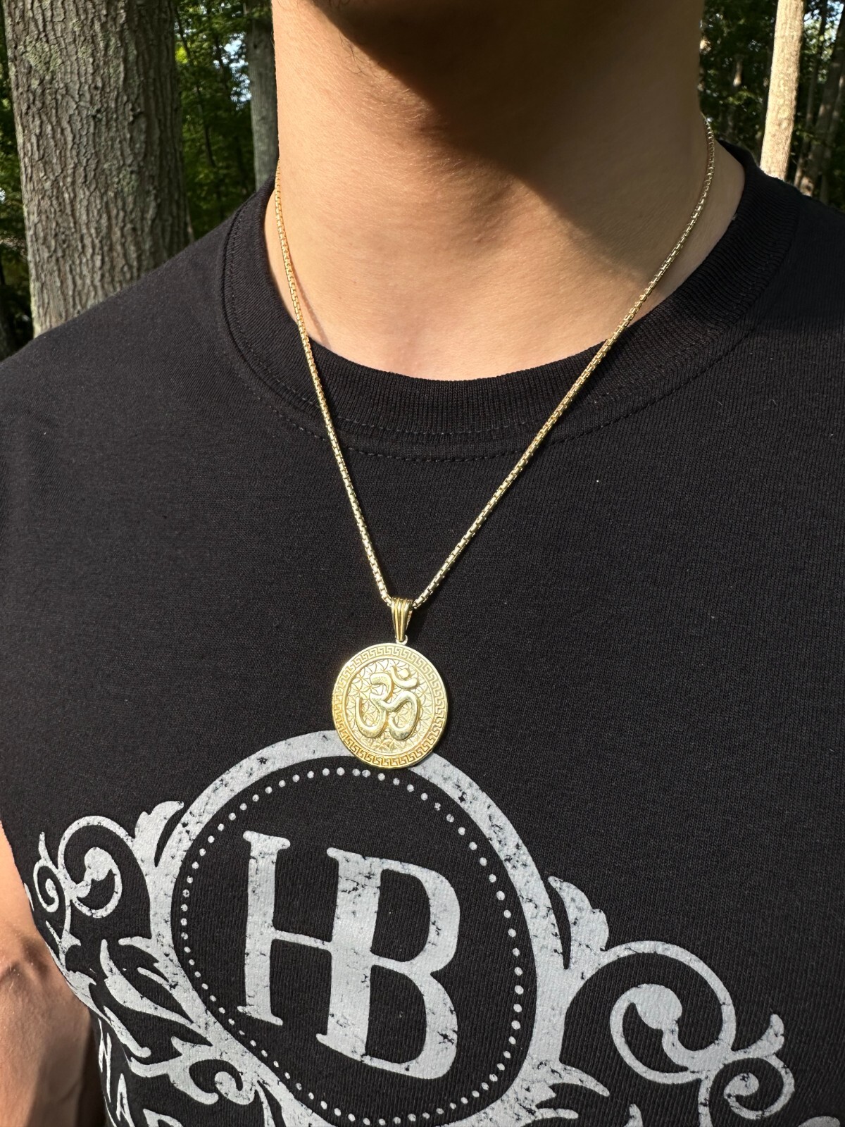 Real 925 Silver / 14k Gold Plated Ohn Hindu Om Big 1″ Medallion Pendant Necklace