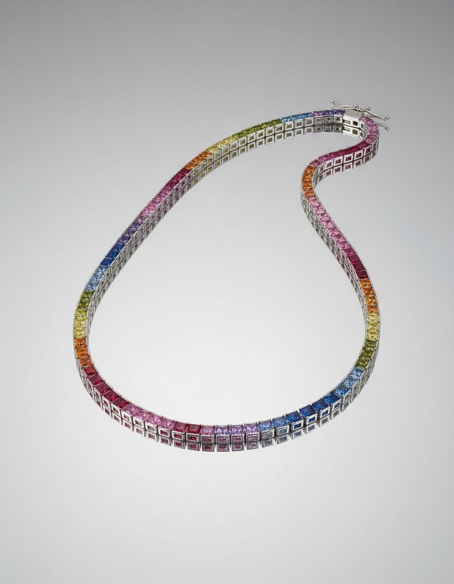 Neckless, Multicolor Square Simulated Stone Choker #jewlery #S925 #beauty