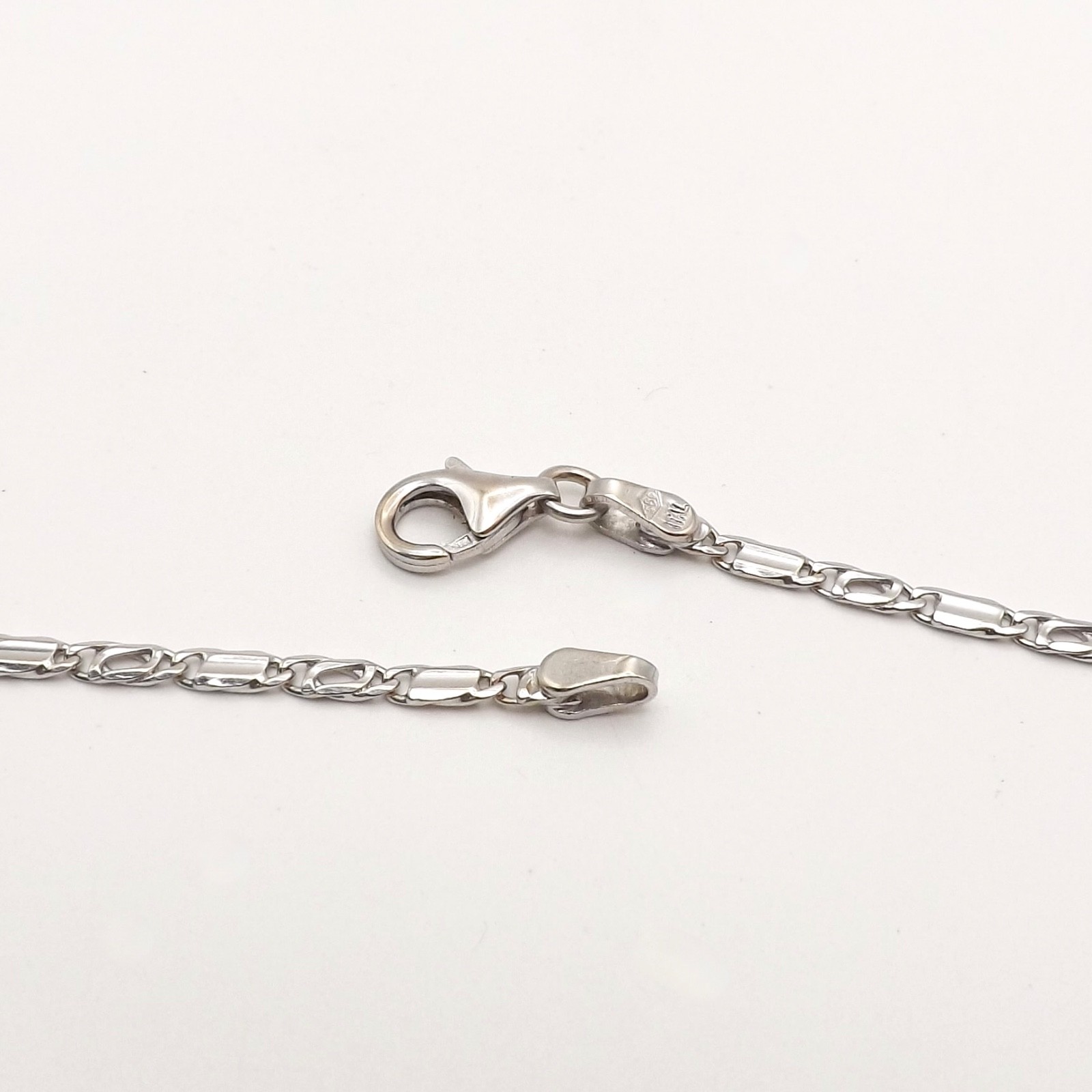 Solid 14k White Gold Tiger Eye Bar Link Pendant Chain Necklace Italy 20in