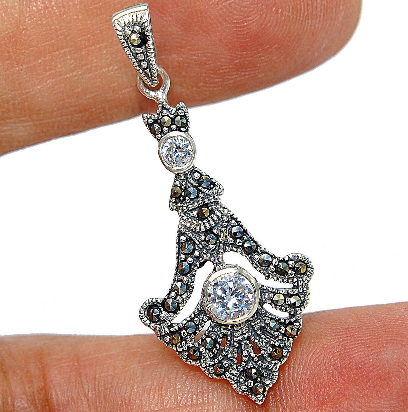 Swiss Marcasite 925 Solid Sterling Silver Pendant QB3-6