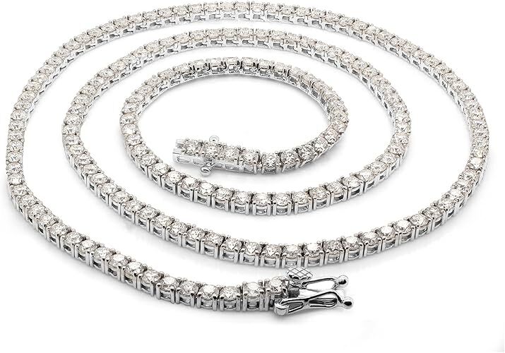 6.30 Ct 2MM Width Tennis Chain Necklace Lab Created Moissanite Sterling Silver
