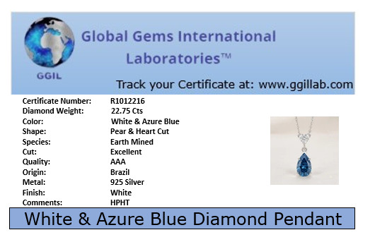 HUGE 22.75 Ct Certified Azure Blue Diamond Necklace-FREE Ship-FREE Diamond Studs