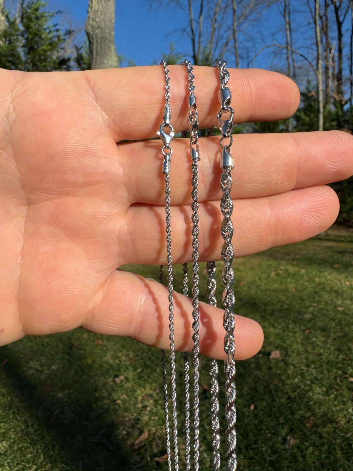 Solid 14k White Gold Men’s Women’s Real Rope Chain Necklace 1.5mm-4mm
