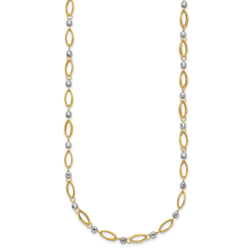 14K Two-Tone Fancy Oval Link and Mirror Bead Necklace 18″