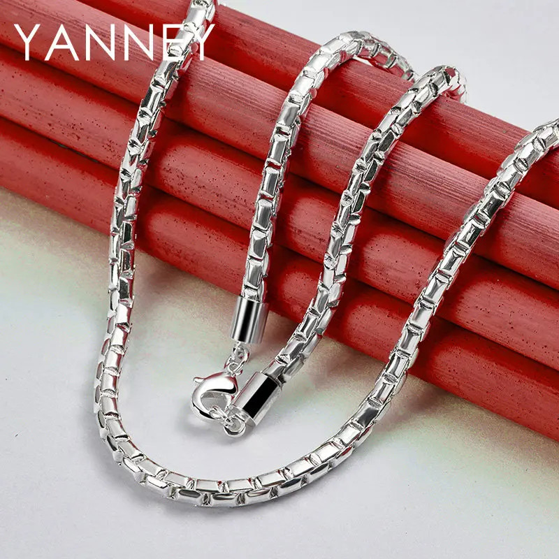 925 Sterling Silver 4MM Box Chain Necklace 18″ Men Women Hip Hop Jewelry Gift