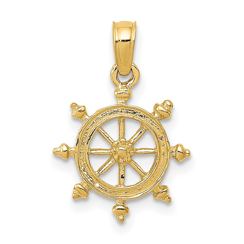 14k Yellow Gold Ship Wheel Pendant for Women 0.74gm L-0.75 in,W-0.48 in