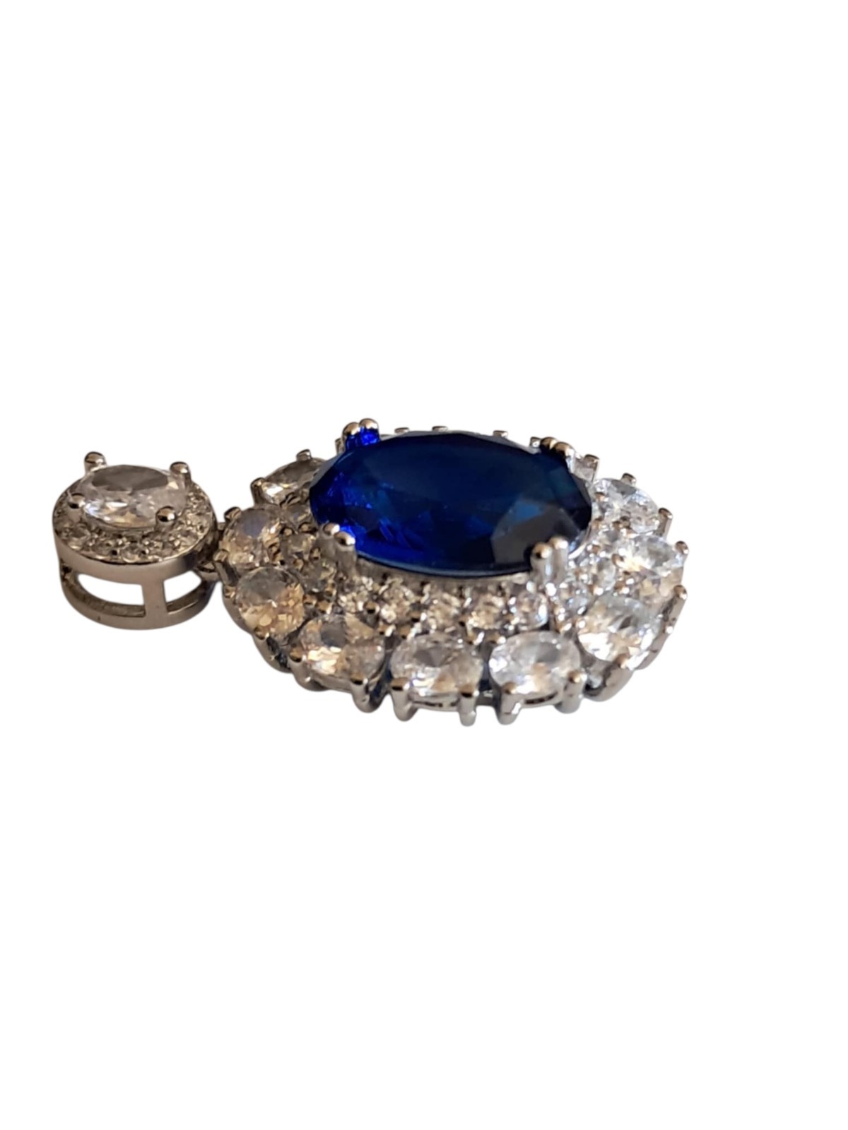 14K Gold NATURAL Blue Sapphire + Platinum Pendant Sterling Silver. PEN200
