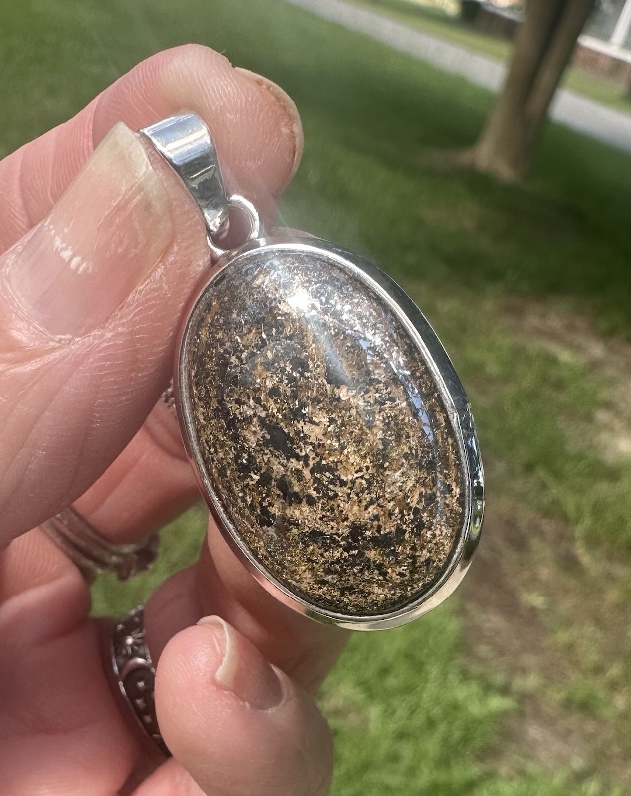 .925 SS Bronzite Pendant Oval Cabochon Bronze Metallic Shimmer Healing Crystal