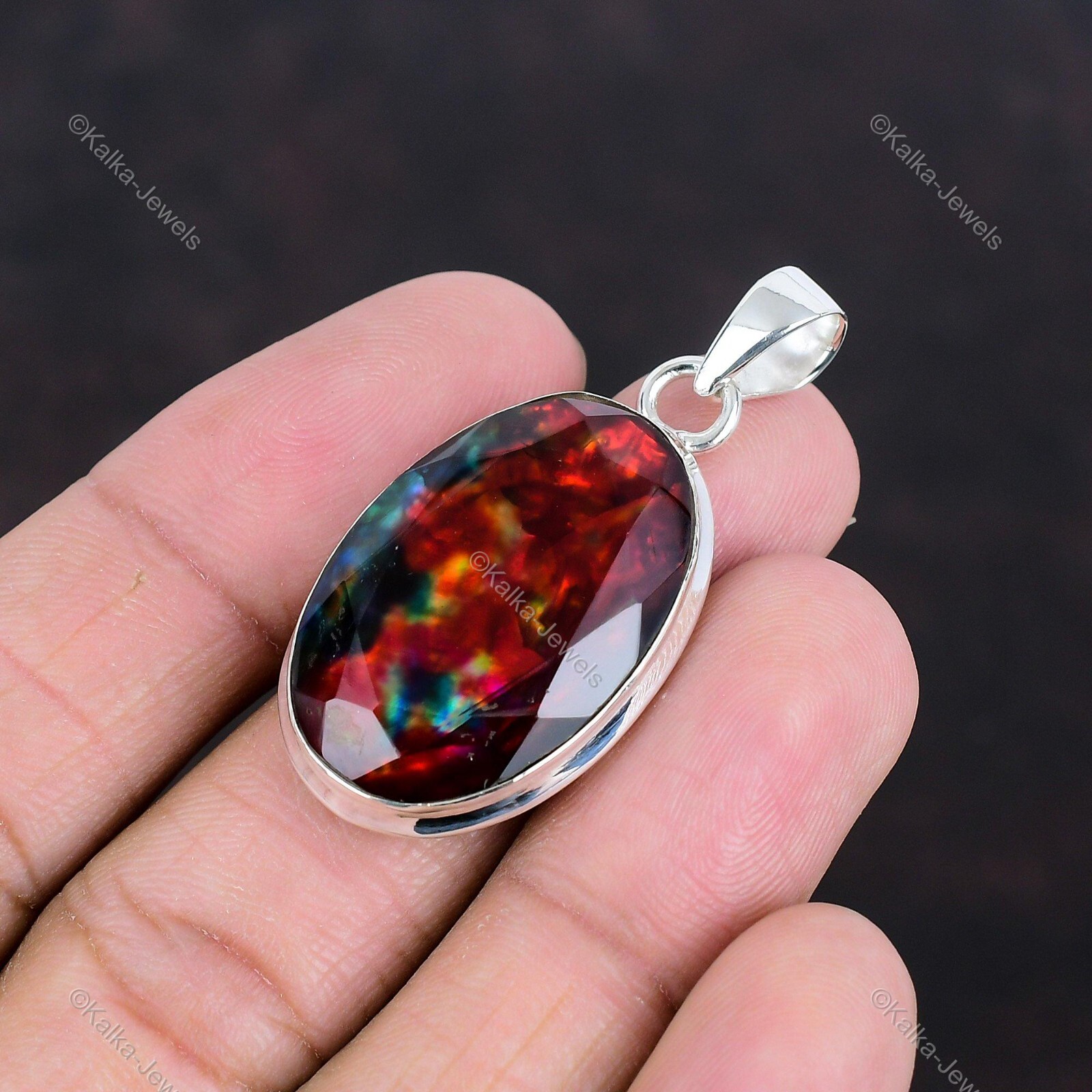 Natural Ammolite Gemstone Indian Jewelry 925 Sterling Silver Pendant For Women