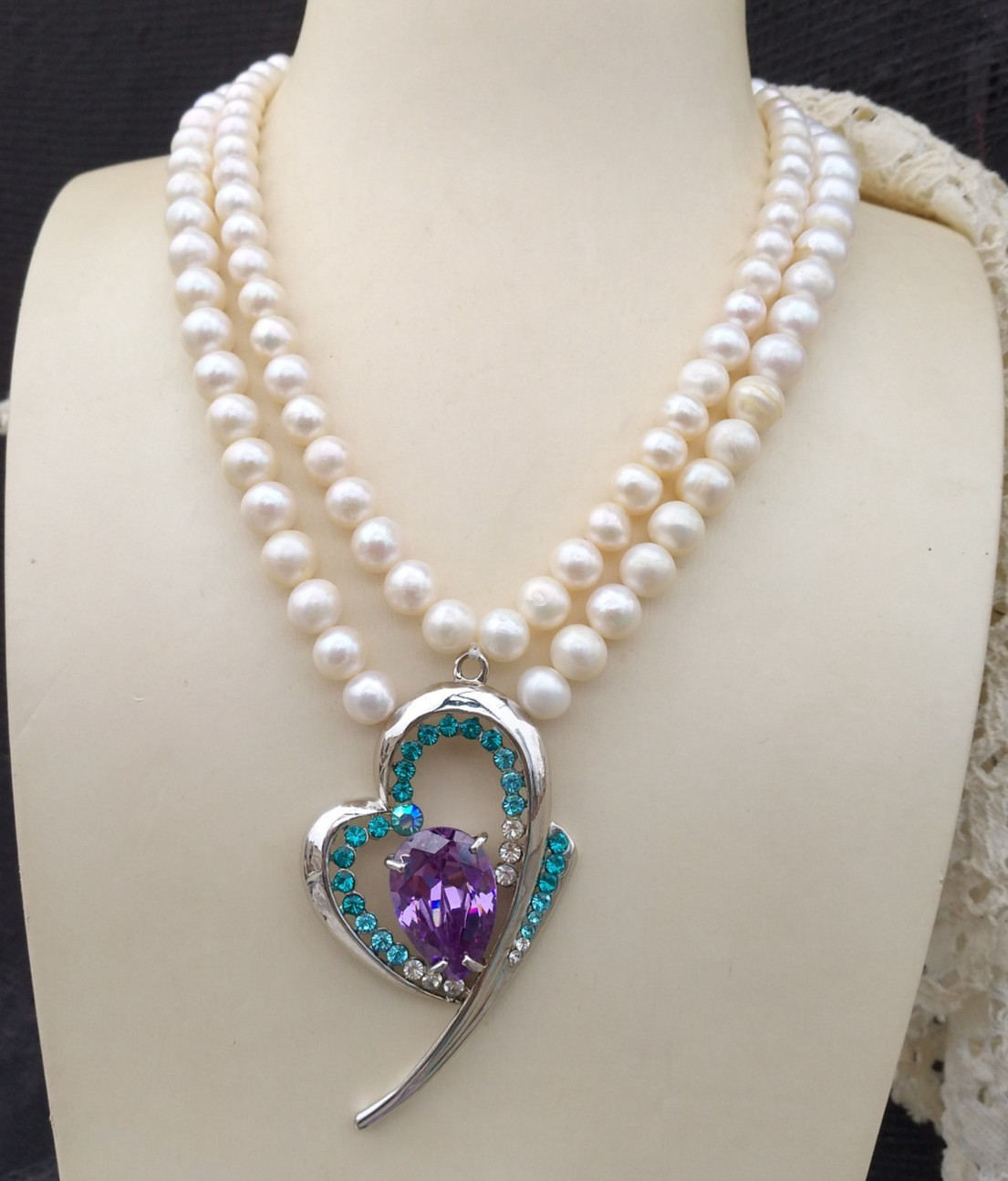 Classic Double Strands AAA 6-7mm South Sea White Pearl Necklace Design Pretty