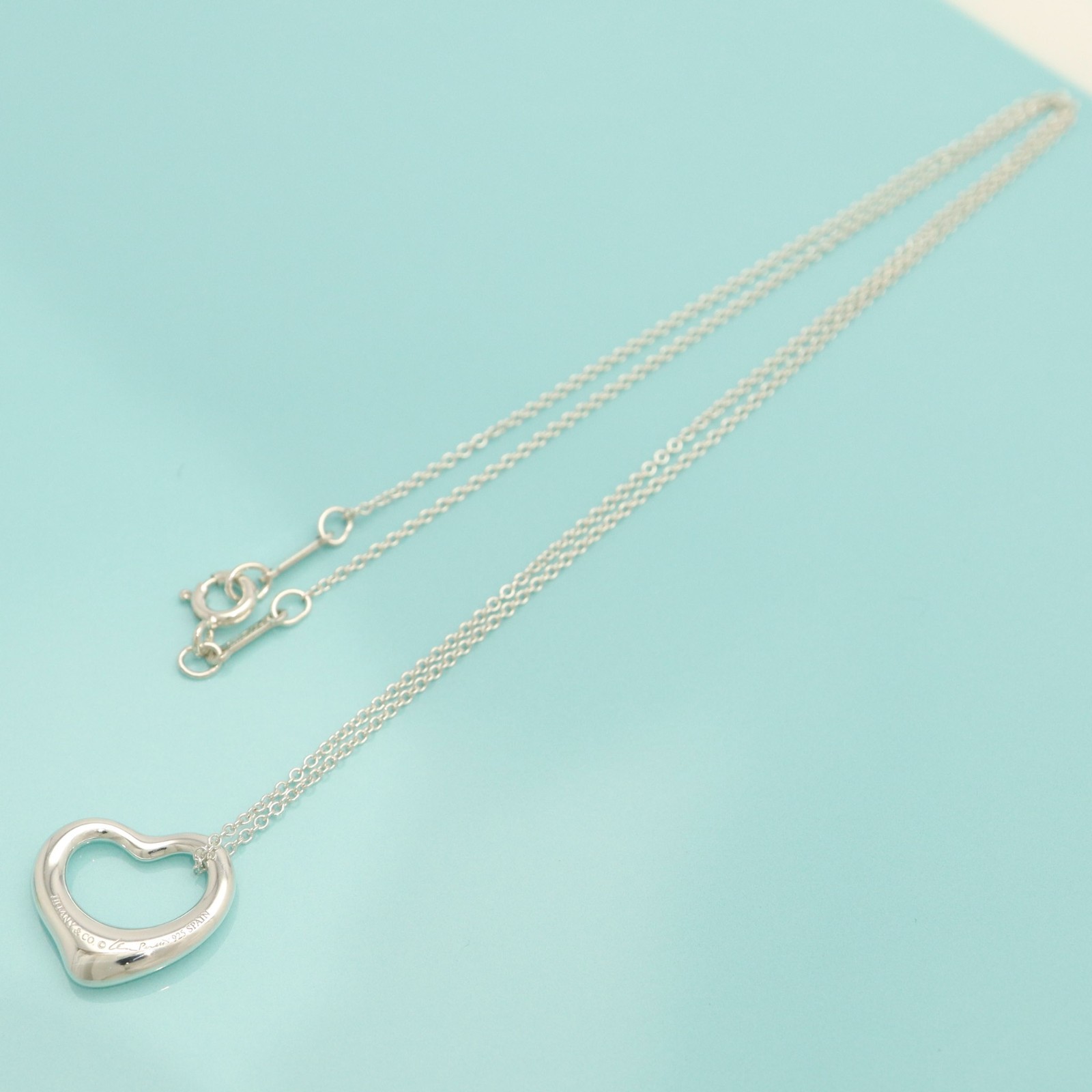 Tiffany & Co. Elsa Peretti 16mm Open Heart Pendant Necklace 16.1″ Silver 925