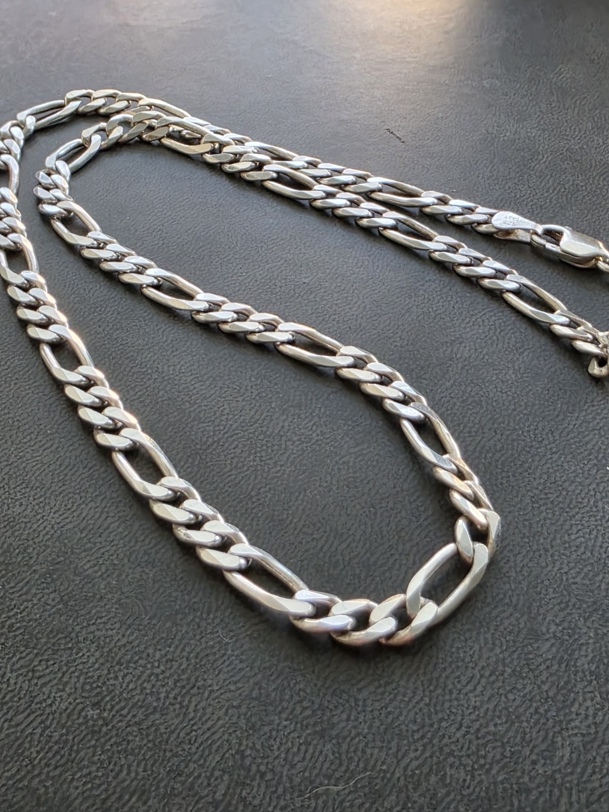 SXI Italy 925 Solid Sterling Silver Figaro Chain Necklace 20 Inch. 5.6mm Width.