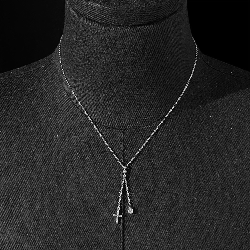Round Cut Real Moissanite Cross Pendant Necklace 925 Sterling Silver Women Chain