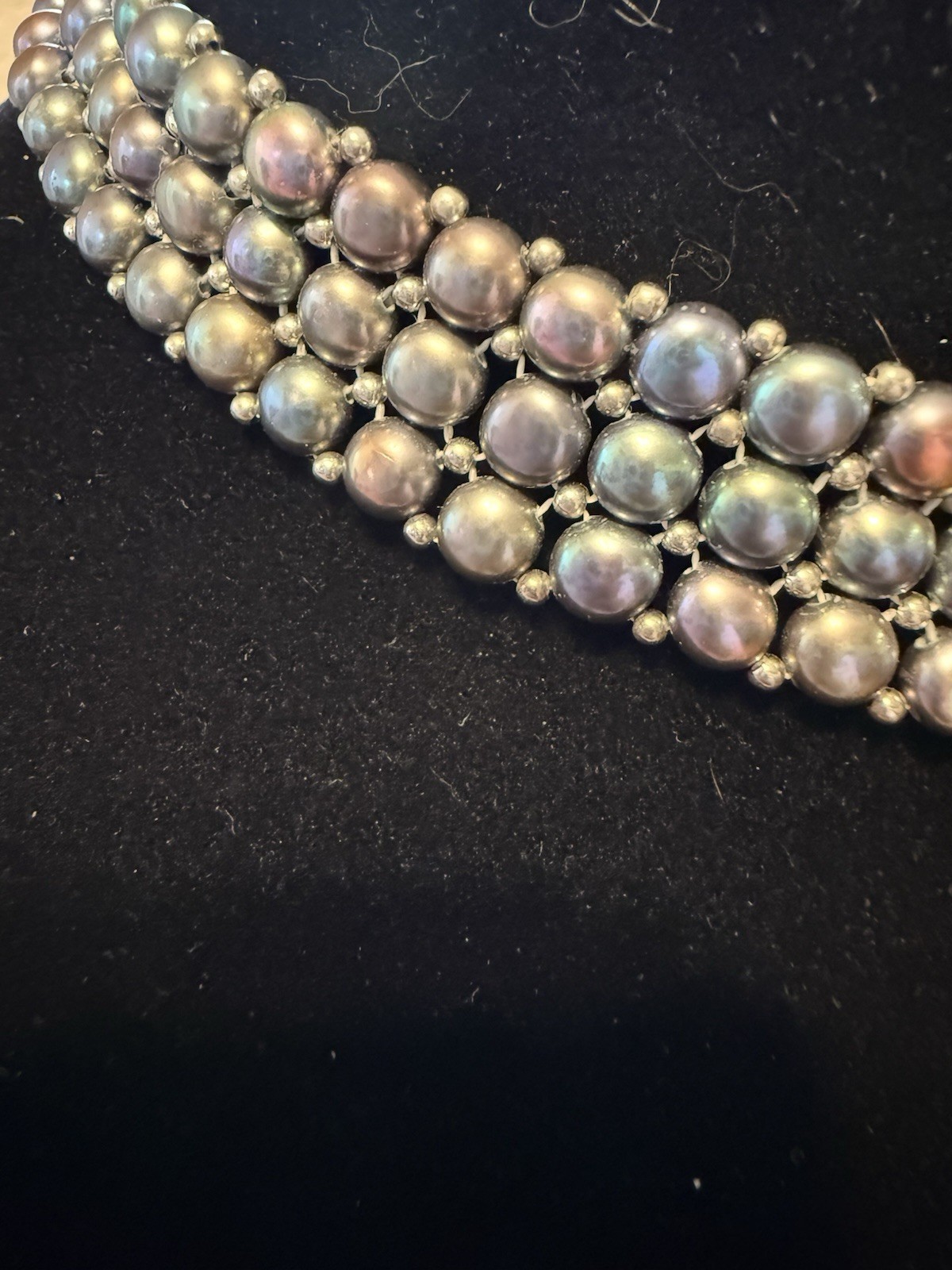 Gorgeous Peacock Freshwater Pearl And Sterling Silver Choker Necklace!!
