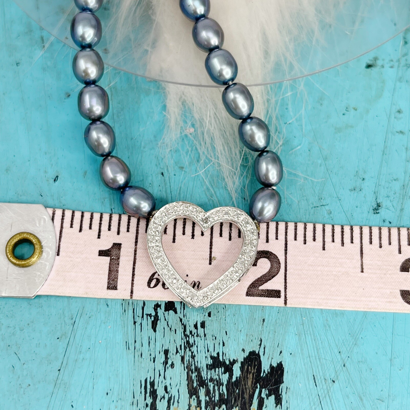 One Diamond Chip Freshwater Pearl Sterling Silver Heart Necklace Choker