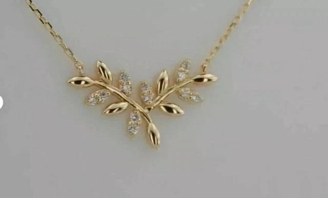 1.50Ct Round Cut Real Moissanite Leaf Women’s Pendant 14K Yellow Gold Plated
