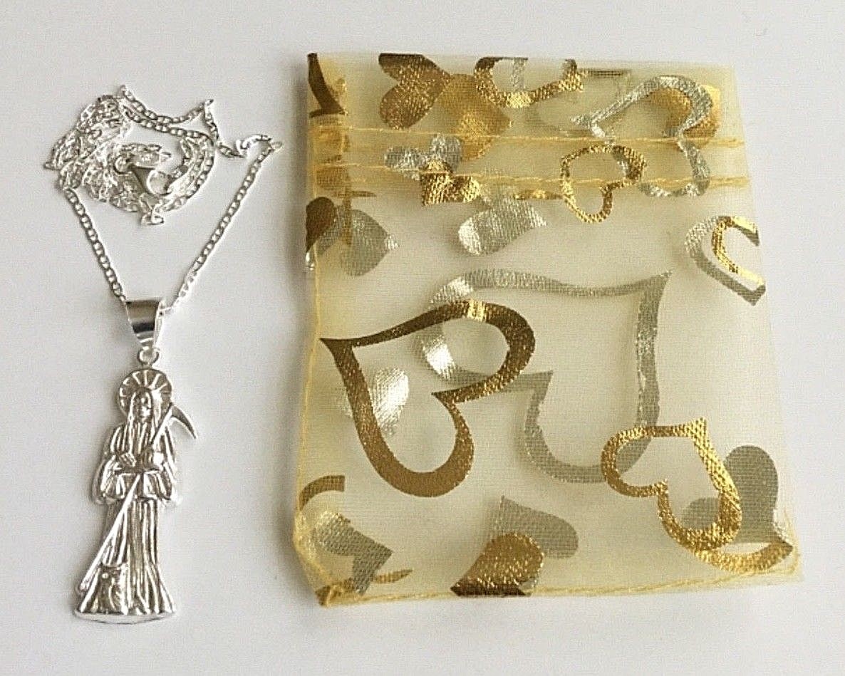 925 PLATA CADENA DE LA SANTA MUERTE 18″ LARGO/GRIM REAPER NECKLACE 18” 45x14mm