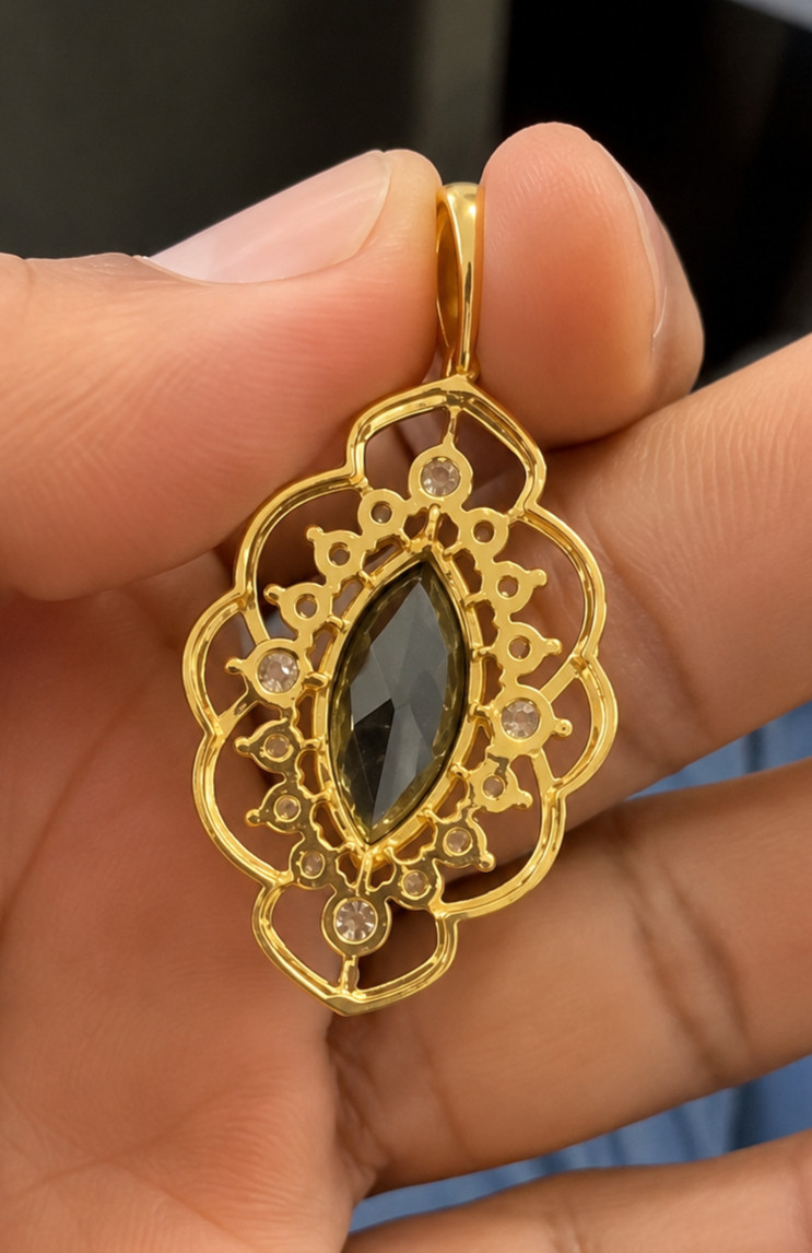 Vintage Style Marquise Cut Black Diamond Beauty Pendant 14K Yellow Gold Plated