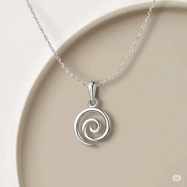 925 Sterling Silver Spiral Pendant Necklace Handmade Minimalist Jewelry