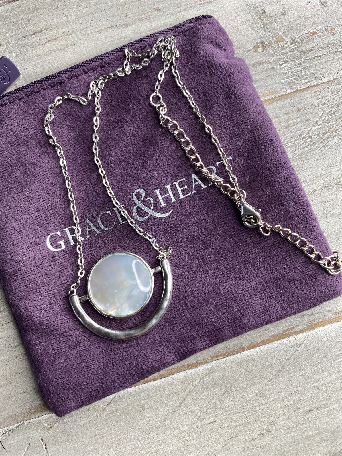 Grace & Heart G&H SOLARIS 16” PLUS 4” EXTEND NECKLACE .925 SS Pearl BRASS !!