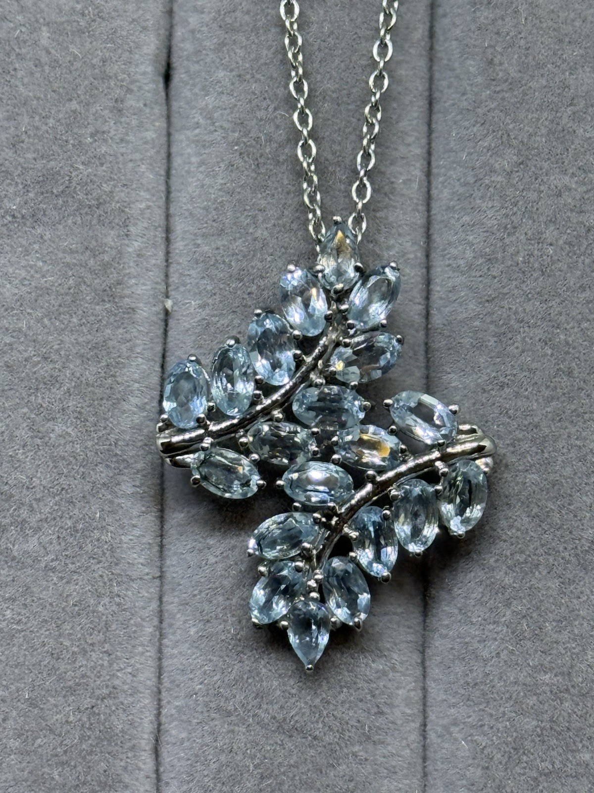 Ever true Sky Blue Topaz Bypass Leaf Pend. Neck. 20 In. Stain. Steel,6.35 Ctw