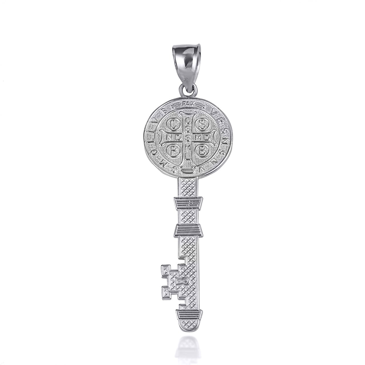 .925 Sterling Silver Saint Benedict Medal Key Reversible Pendant Necklace S/L