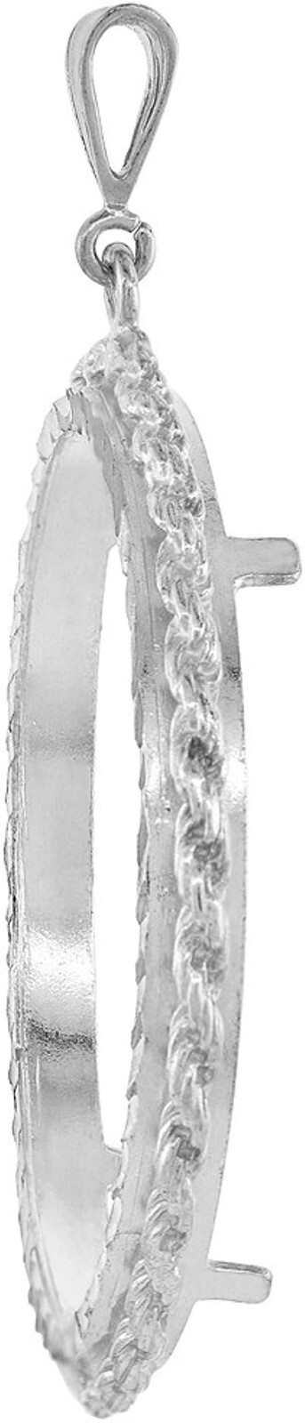 Sterling Silver 2 oz Pancho Villa Rope Bezel 47 mm Coins Prong Back Diamond Cut