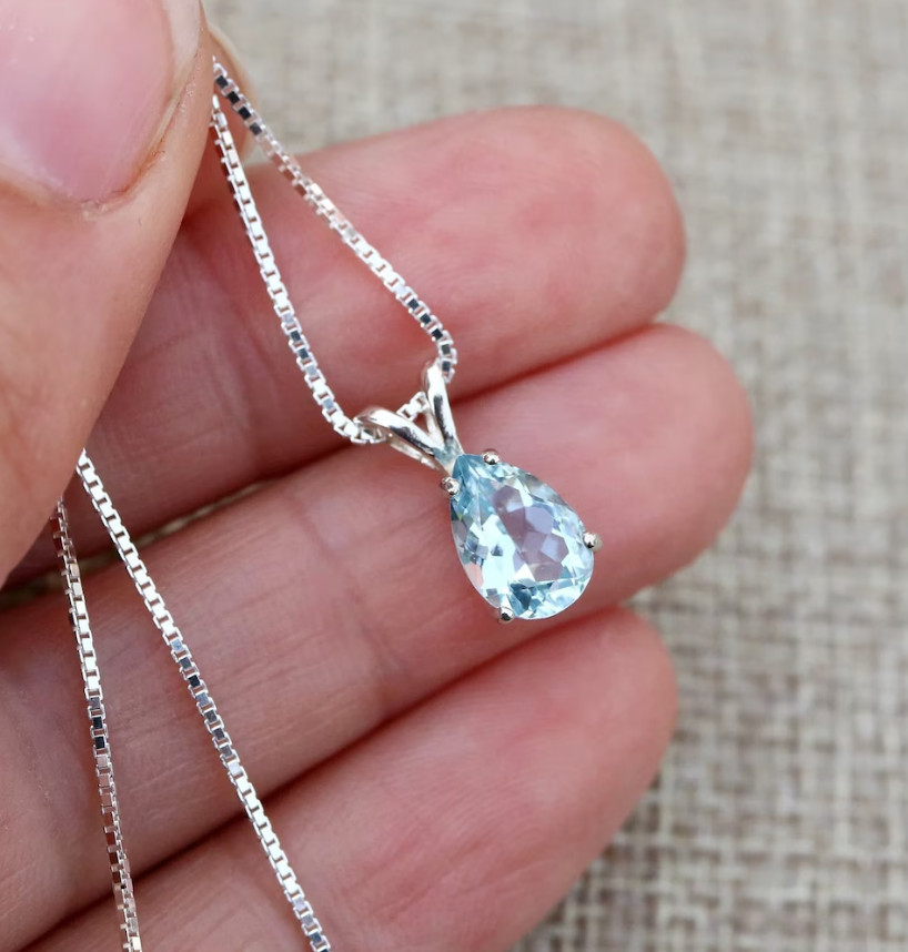 Natural Aquamarine Necklace Sterling Silver Jewelry Beautiful Aquamarine Pendant