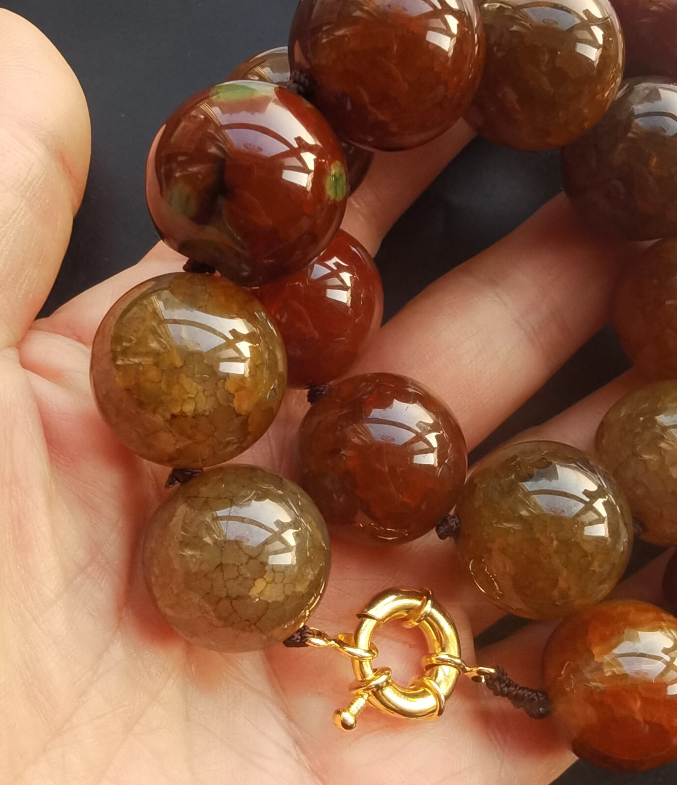 16mm/18mm/20mm Large Round, Brown dragon vein agate stone bead Necklace 16″-24″