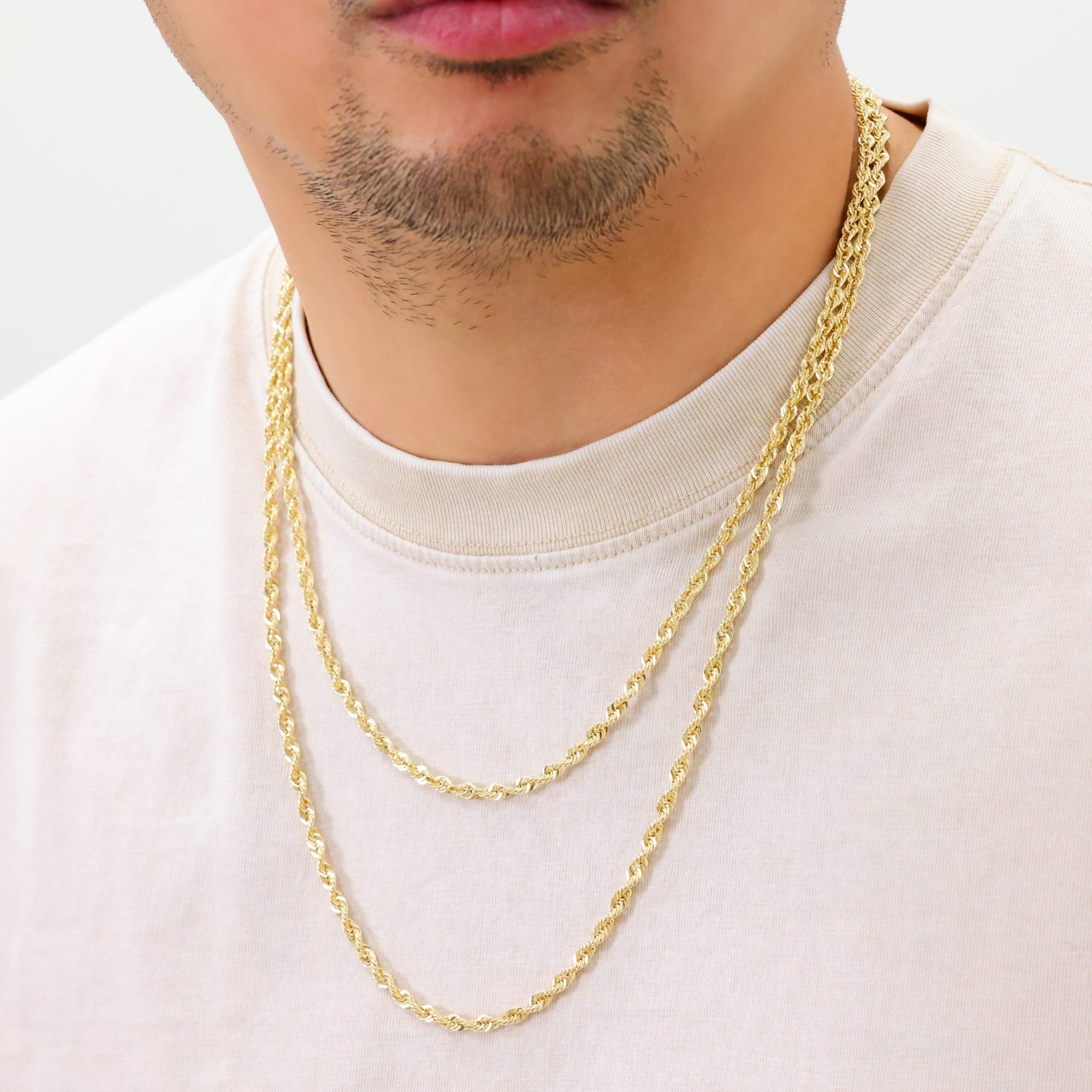 10K Yellow Gold 1mm-4mm Laser Diamond Cut Rope Chain Necklace Men Women 16″- 30″