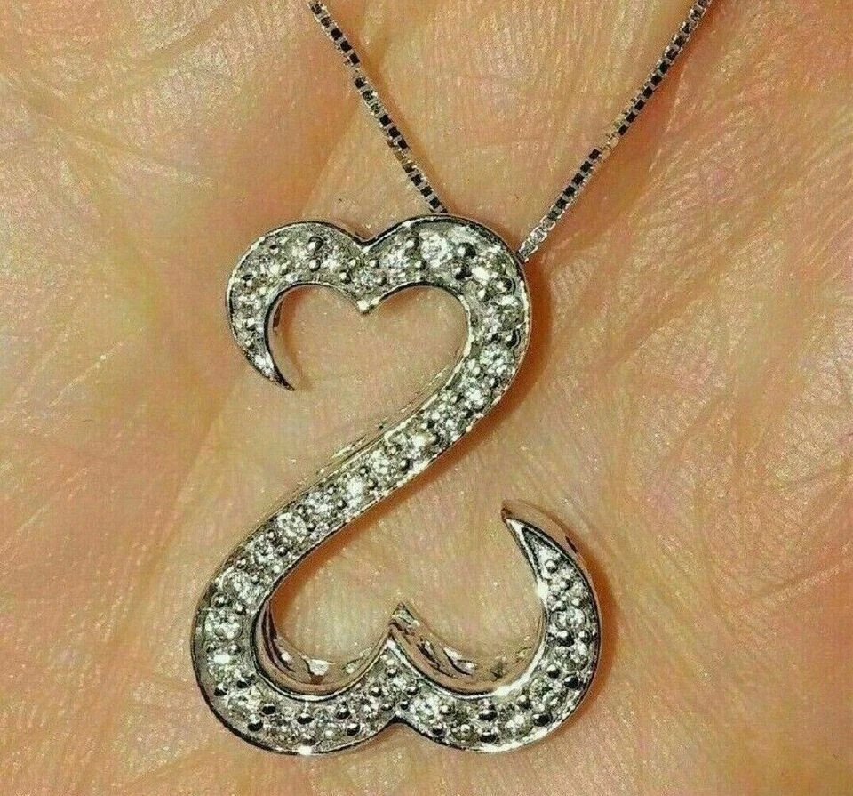 2Ct Round Diamond Open Heart Pendant Lab Created Necklace 14K White Gold Plated