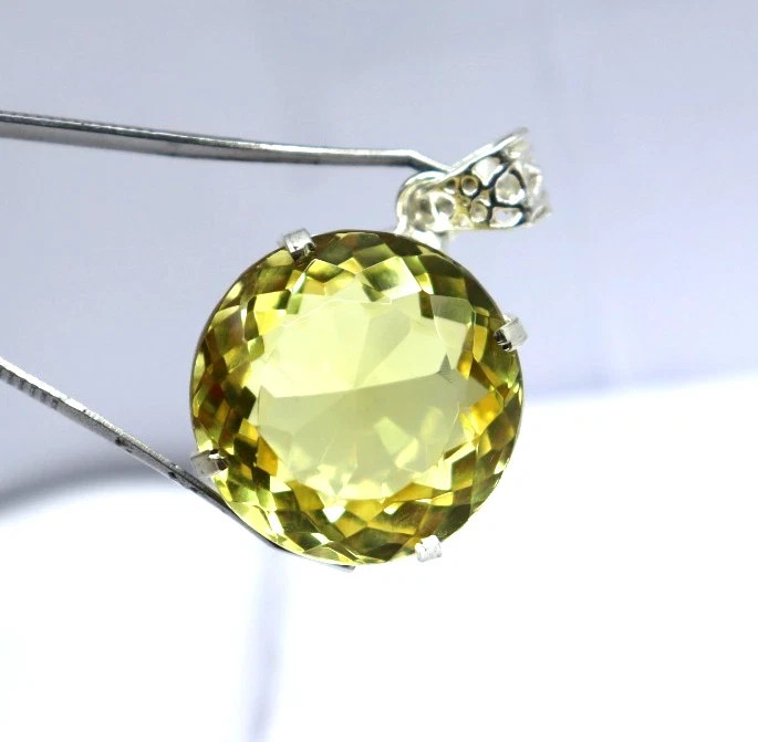 Natural Topaz 83 Ct Yellow 925 Sterling Silver Round Certified Gemstone Pendant