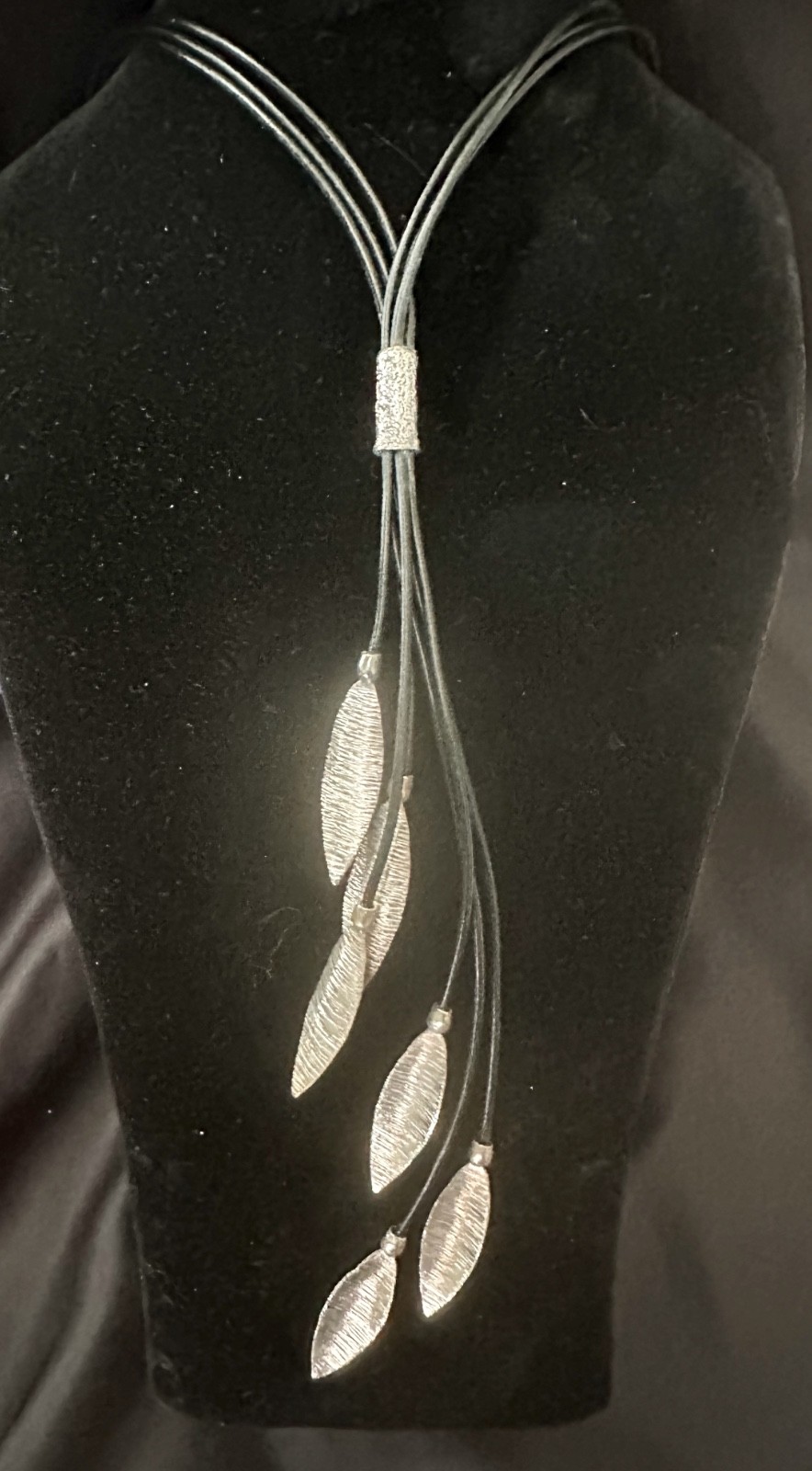 SILPADA Cascading LEAF Black LEATHER Cord .925 Sterling SILVER Layered Necklace