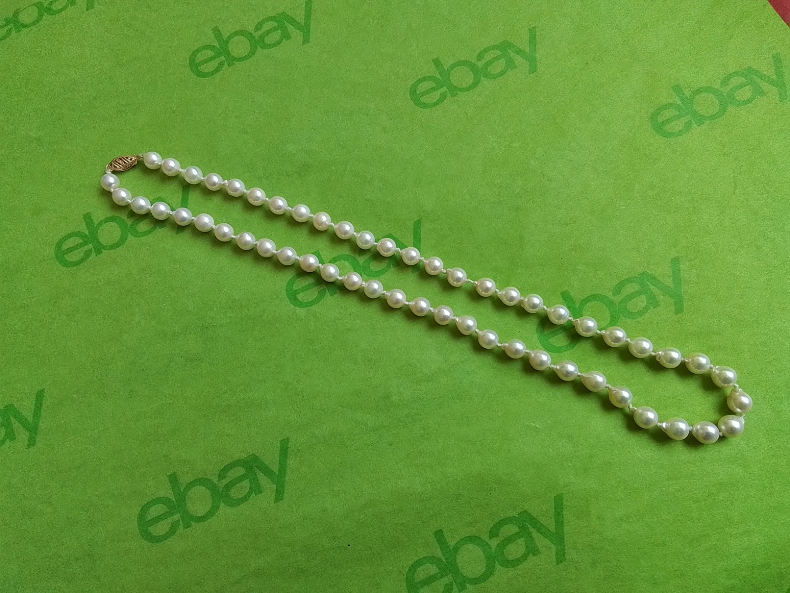 Akoya Baroque Pearl Necklace, White w/Pink Hue, 14K Y Gold Clasp, 19″, 7mm EC
