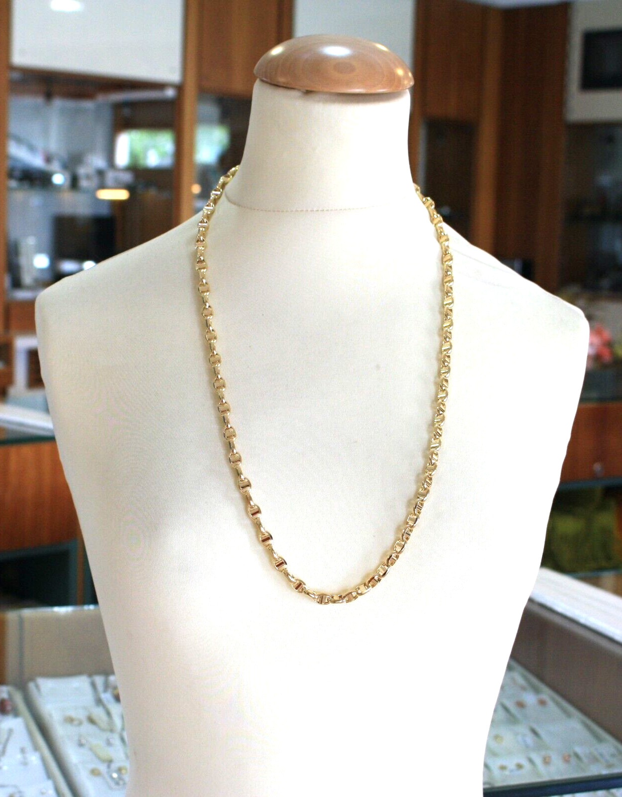 18k yellow gold big 6.7mm oval anchor mariner nautical rounded chain 27.5″ 70cm