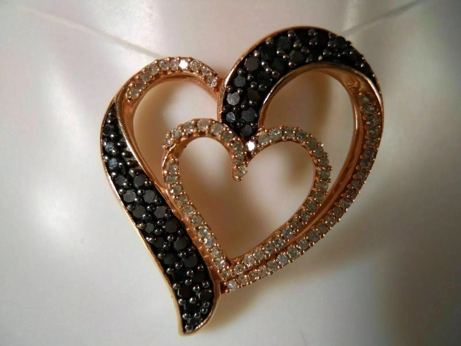 1Ct Round Cut Black Diamond Open Heart Pendant 14K Rose Gold Finish