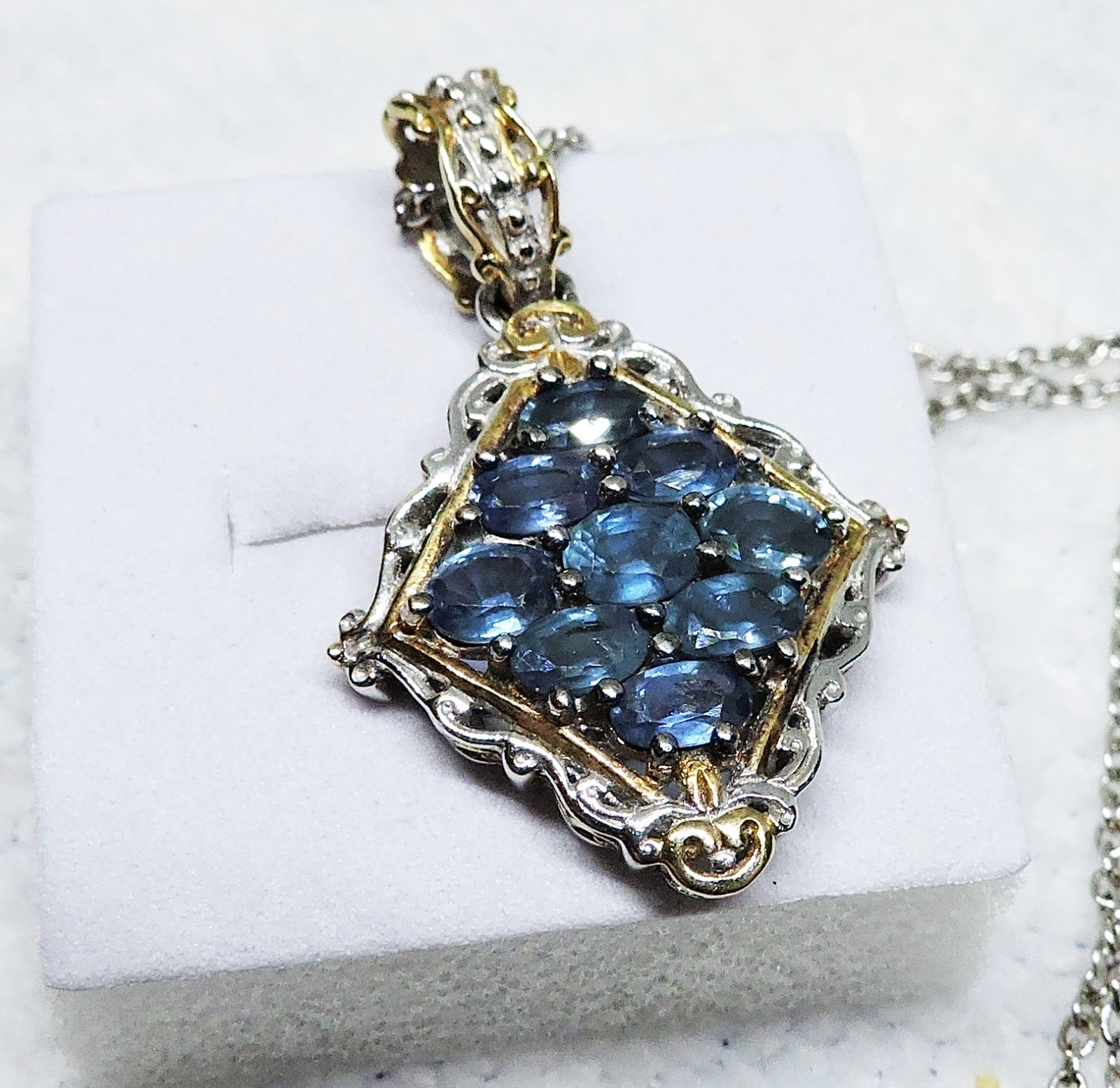 Sapphire Cluster Necklace by Heng Ngai 925 Sterling 2.25 ct 20′ Chain