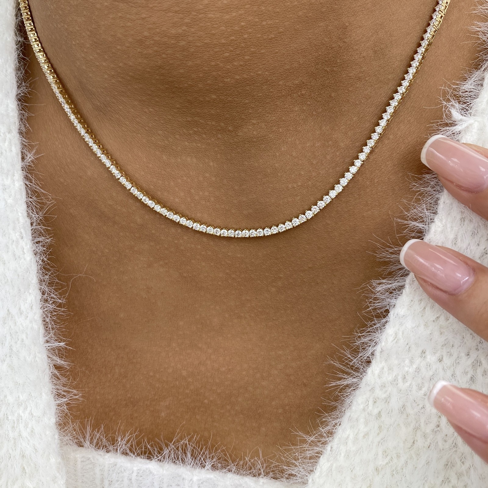 2.70CT Round Cut Lab Grown Diamond Chain Necklace For Adjustable 14k Yellow Gold