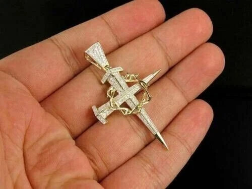 2Ct Lab Created Diamond Round Men’s Cross Pendant 14K Yellow Gold Silver Plated