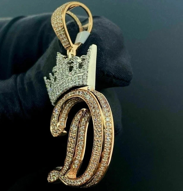 14K Two Tone Gold Plated 2Ct Real Moissanite Cluster “D” Initial Letter Pendant