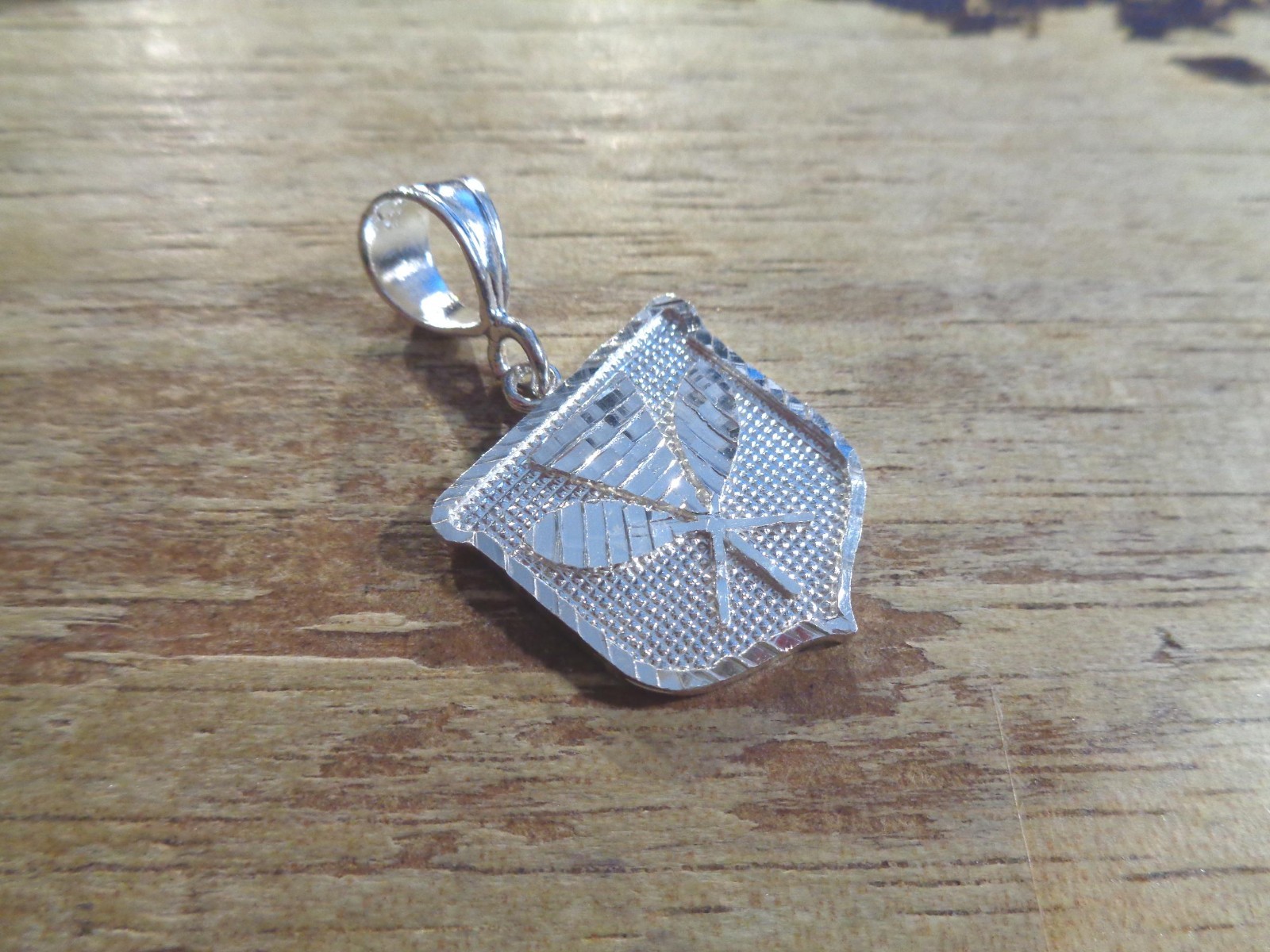 24MM SOLID 925 STER SILVER DIAMOND-CUT DC HAWAIIAN KANAKA MAOLI SHIELD PENDANT