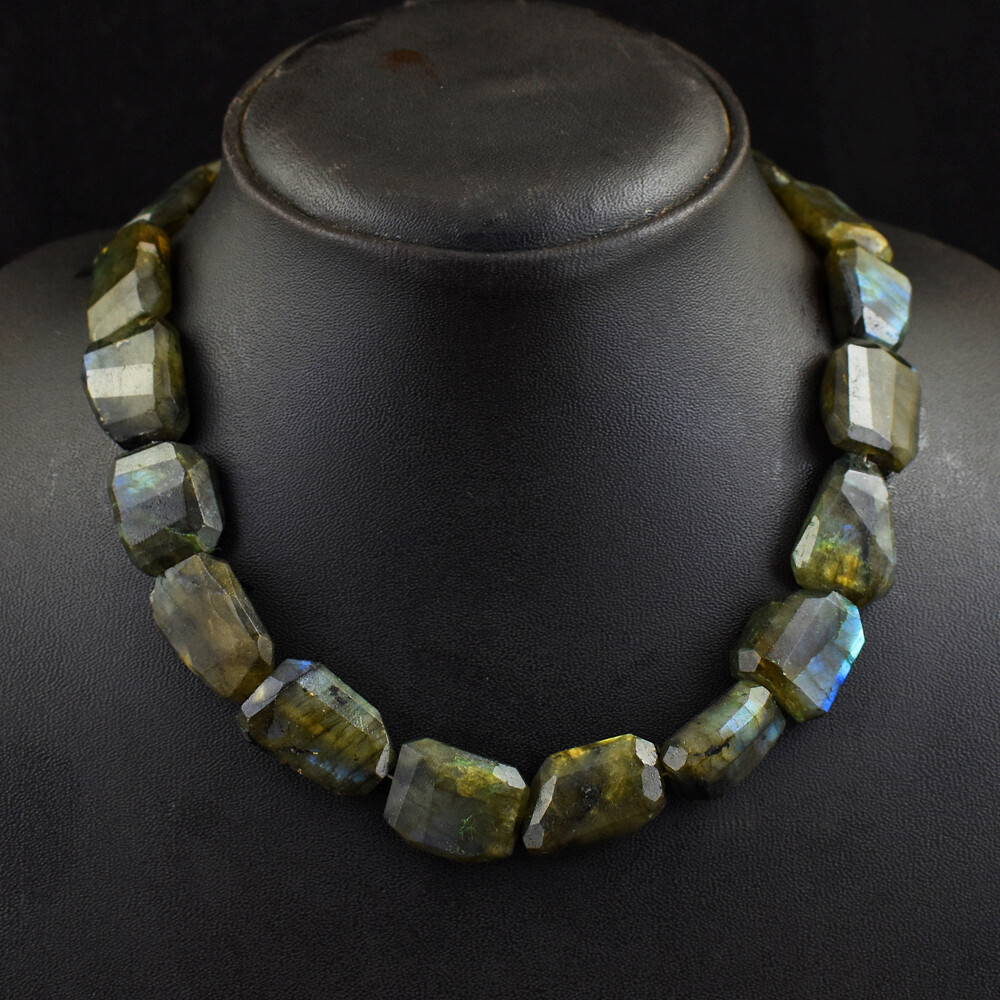 Untreated 508 Cts Natural Labradorite Faceted Beads Womens Necklace JK 16E354